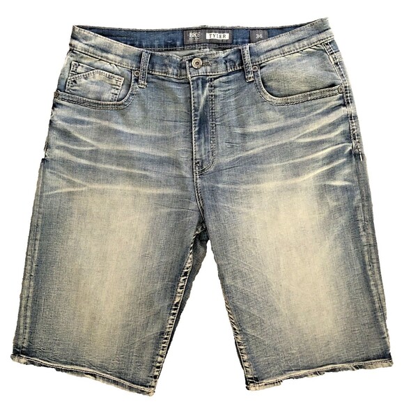 BKE Buckle Tyler Jean Shorts Mens Size 36 Blue Denim Embroidered Light Wash 12" - Picture 1 of 14